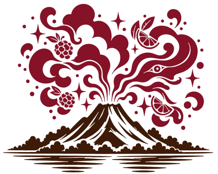 Ilustración original de referencia de EL VOLCÁN: un ojo sutil aparece entre las curvas del humo.